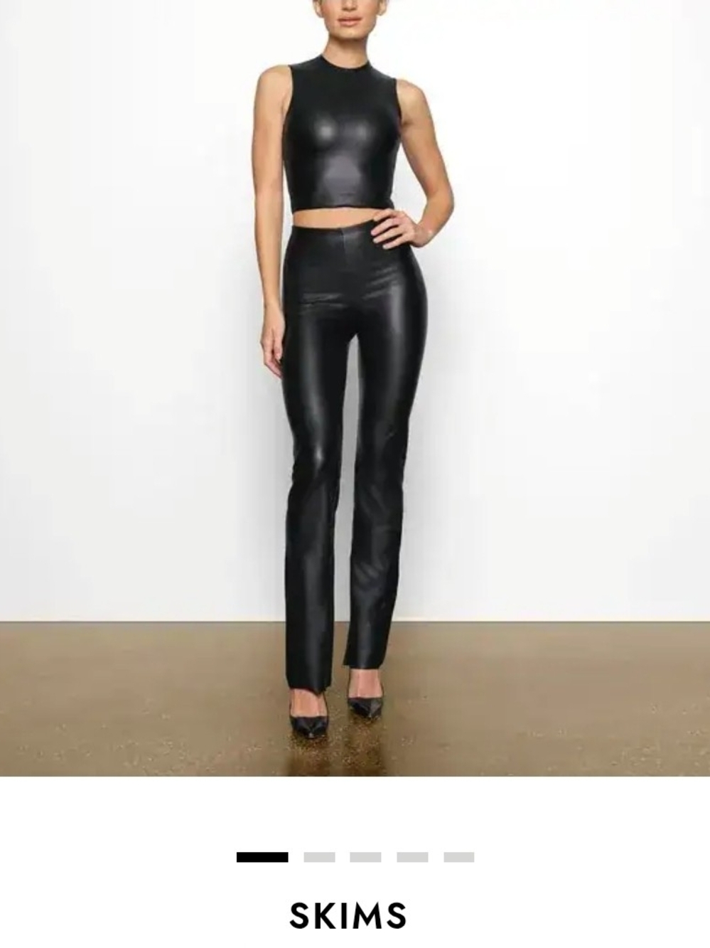 SKIMS Black Faux Leather High Waist Straight Leg Pull On Stretch Pants Size M